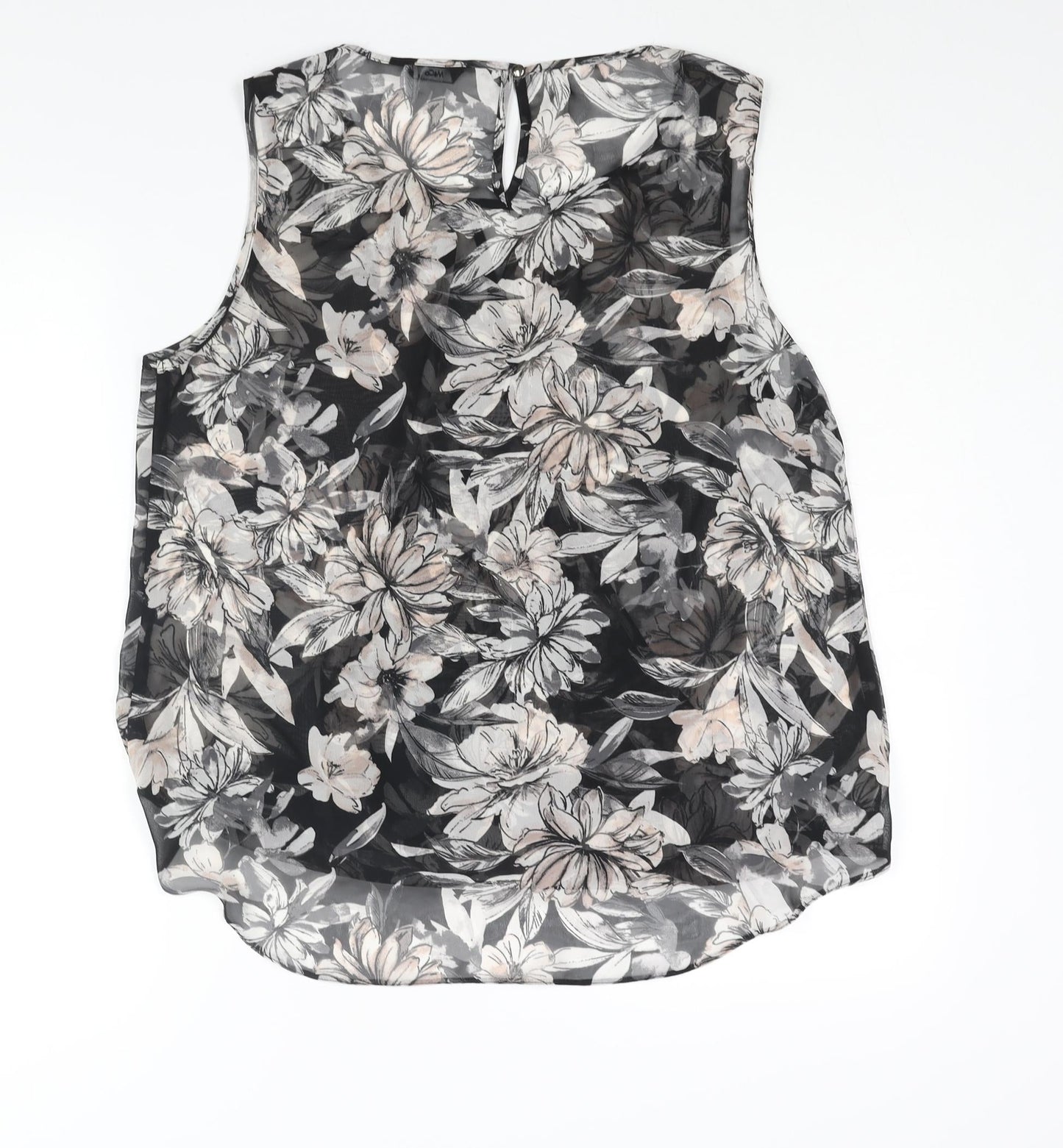 M&Co Womens Black Floral Polyester Camisole Blouse Size 16 Round Neck - Semi Sheer
