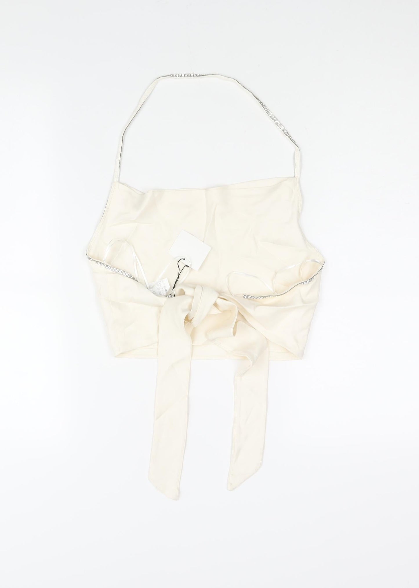 Zara Womens Ivory Viscose Cropped Blouse Size S Halter - Rhinestone Trim Backless
