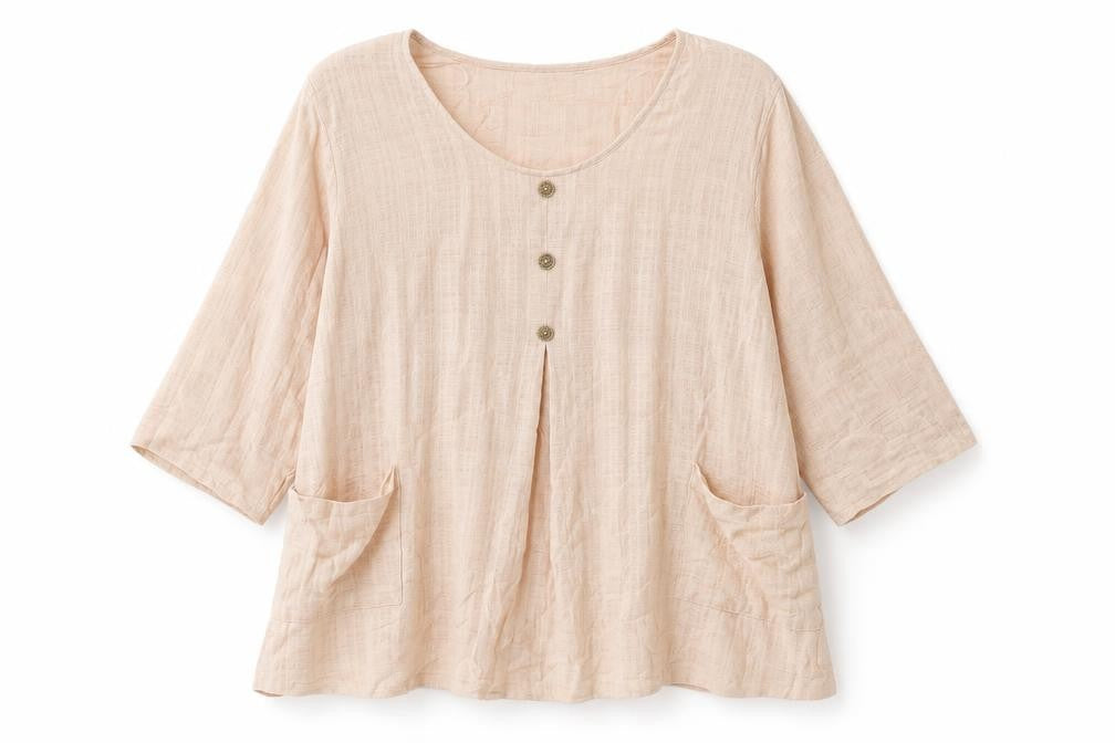 Autonomy Womens Pink Cotton Basic Blouse Size XL Scoop Neck - Button Detail Pockets
