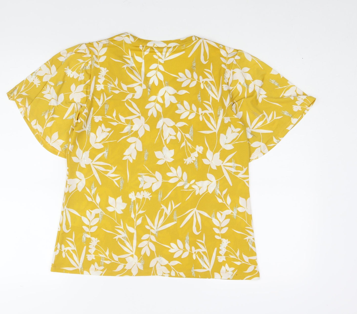 Damart Womens Yellow Floral Polyester Basic Blouse Size 10 V-Neck - Size 10-12