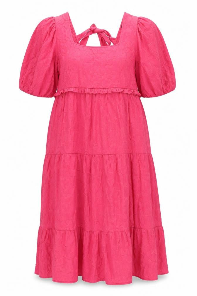 Marks & Spencer Womens Pink Polyester Maxi Size 14 Scoop Neck Tie - Puff Sleeve Smocked