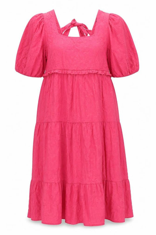 Marks & Spencer Womens Pink Polyester Maxi Size 14 Scoop Neck Tie - Puff Sleeve Smocked