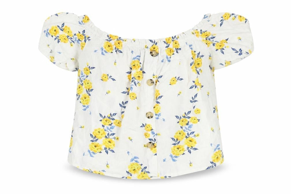 Divided by H&M Womens White Floral Viscose Basic Blouse Size 10 Boat Neck - Button Detail