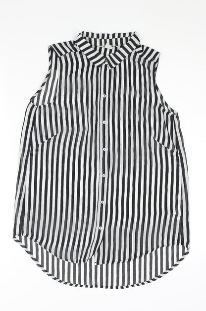 H&M Womens Black Striped Polyester Camisole Blouse Size 6 Collared - Semi Sheer
