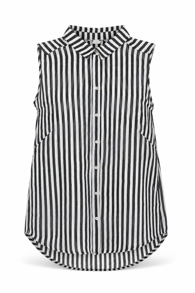 H&M Womens Black Striped Polyester Camisole Blouse Size 6 Collared - Semi Sheer