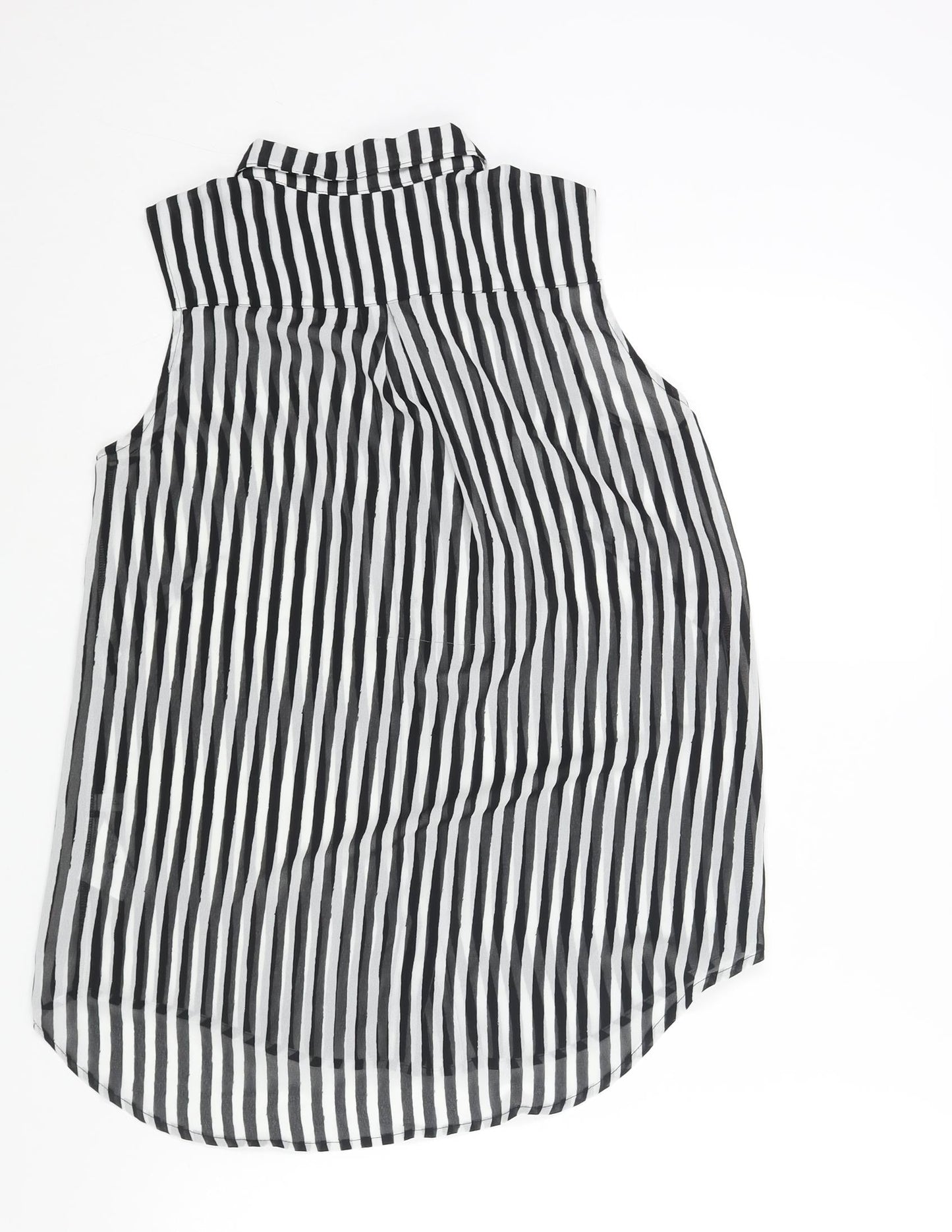 H&M Womens Black Striped Polyester Camisole Blouse Size 6 Collared - Semi Sheer