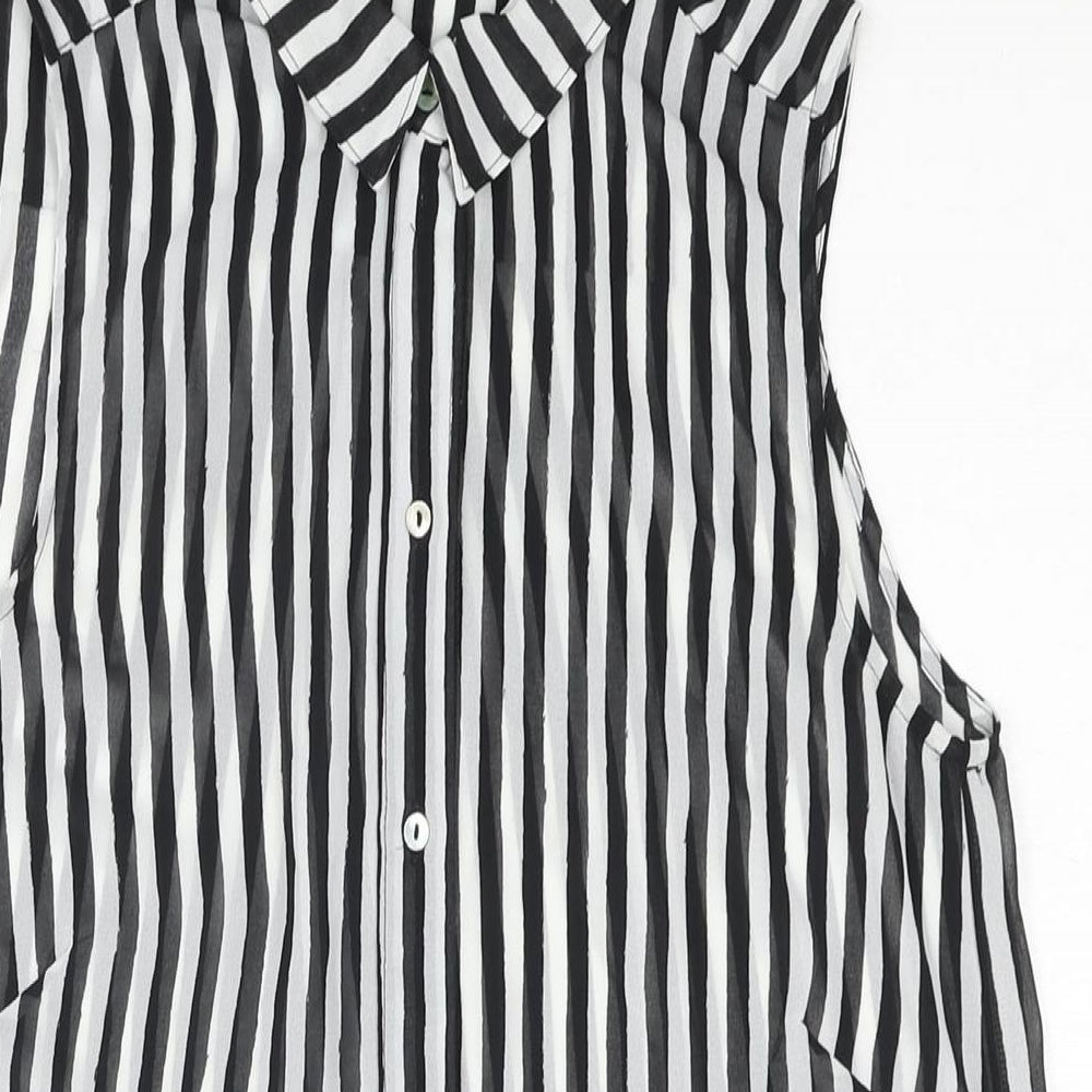 H&M Womens Black Striped Polyester Camisole Blouse Size 6 Collared - Semi Sheer