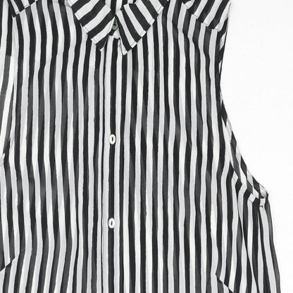 H&M Womens Black Striped Polyester Camisole Blouse Size 6 Collared - Semi Sheer