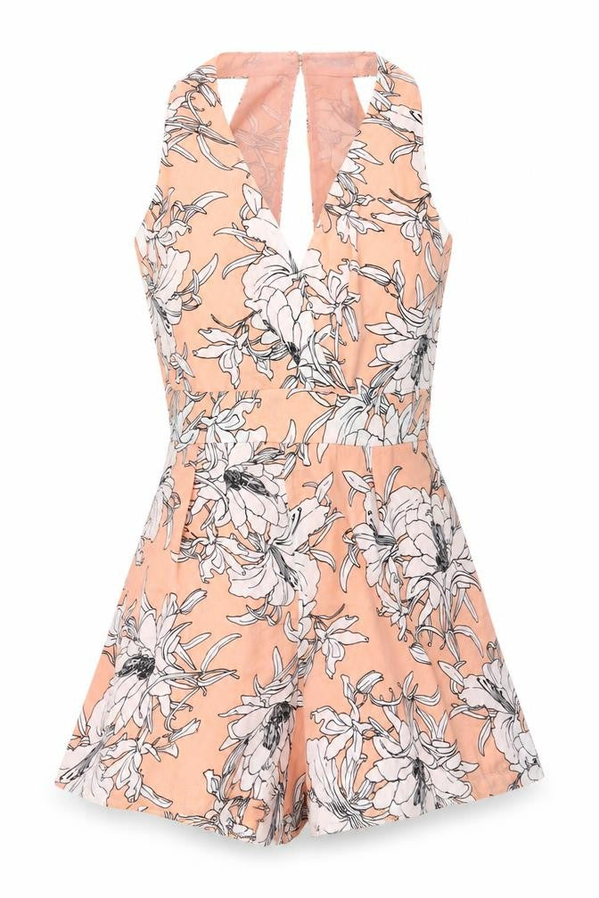 Mint Vanilla Womens Pink Floral Polyester Playsuit One-Piece Size 10 Button