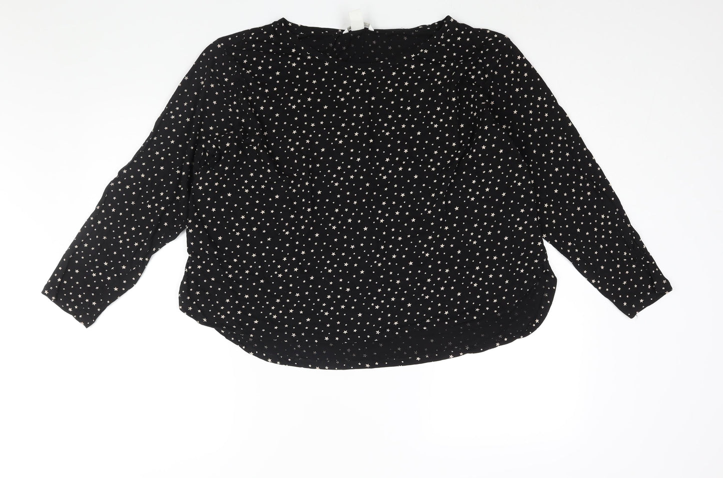 H&M Womens Black Geometric Cotton Basic Blouse Size XL Roll Neck - Star Print