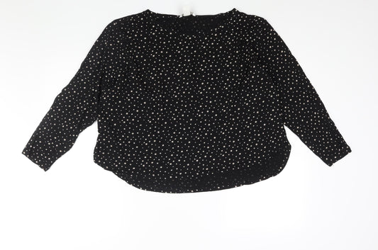 H&M Womens Black Geometric Cotton Basic Blouse Size XL Roll Neck - Star Print