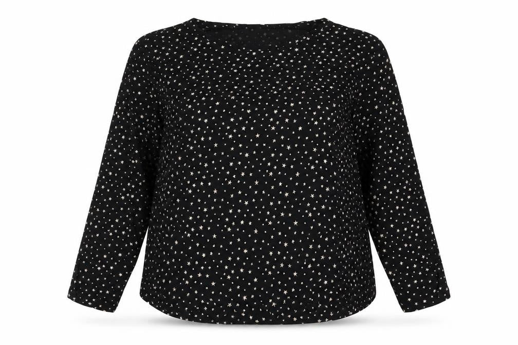 H&M Womens Black Geometric Cotton Basic Blouse Size XL Roll Neck - Star Print