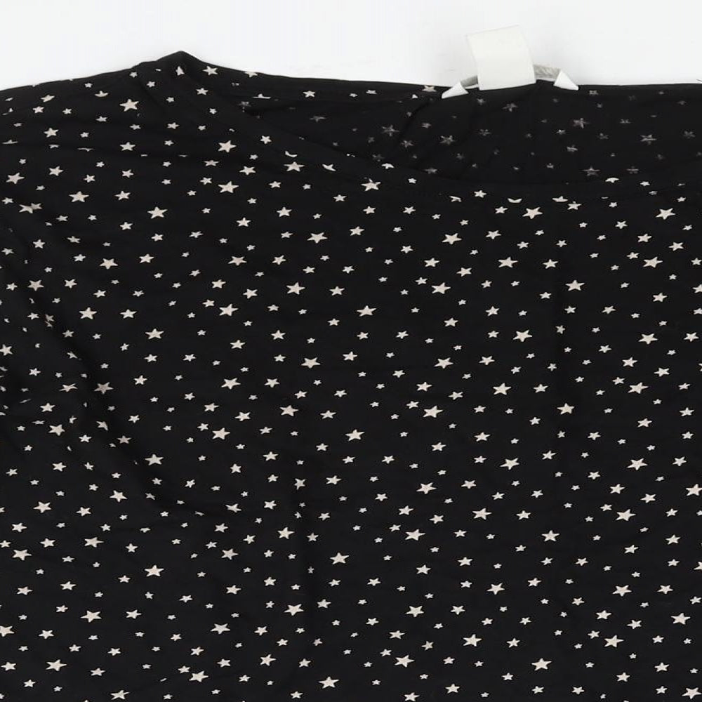 H&M Womens Black Geometric Cotton Basic Blouse Size XL Roll Neck - Star Print