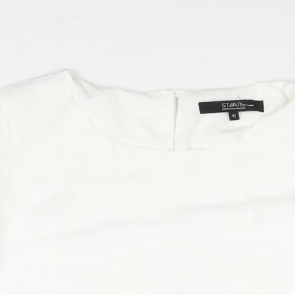 Star by Julien Macdonald Womens White Polyester Basic Blouse Size 10 Round Neck