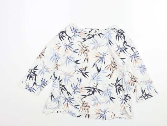 Marks and Spencer Womens White Geometric Polyester Basic Blouse Size 6 Boat Neck - Leaf Print
