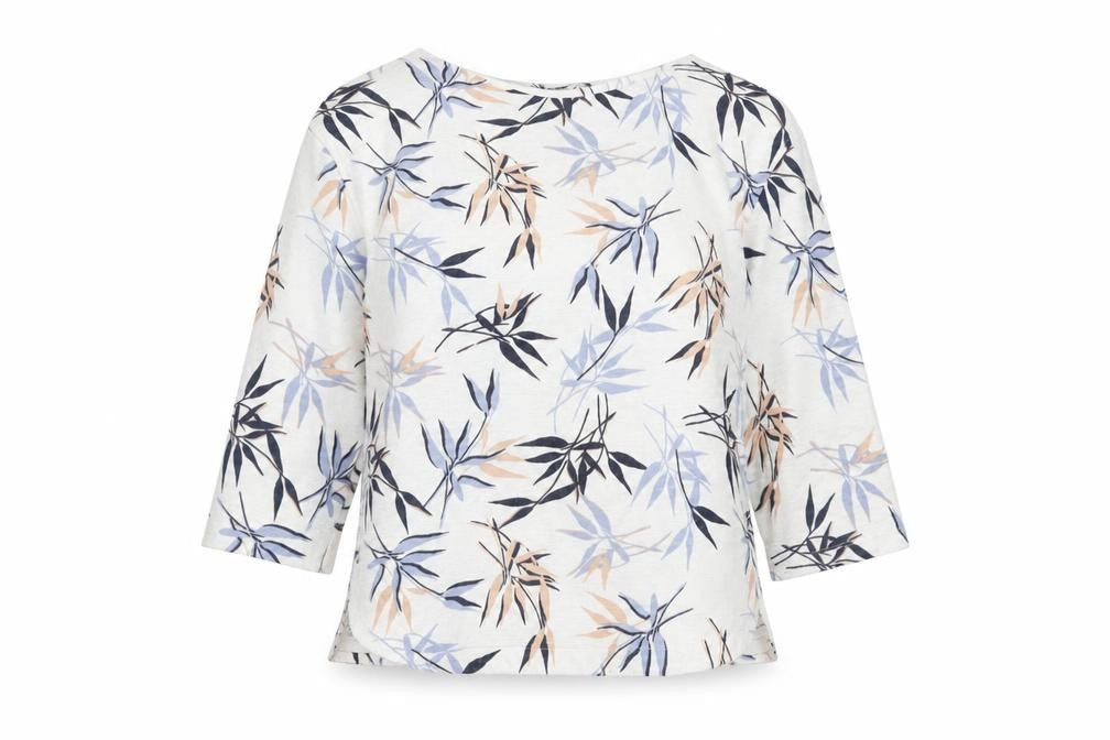 Marks & Spencer Womens White Geometric Polyester Basic Blouse Size 6 Boat Neck - Leaf Print