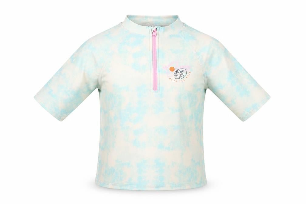 Marks & Spencer Girls Multicoloured Geometric Polyester Pullover Casual Size 10-11 Years Mock Neck Zip - Tie Dye Hawaii Surf Swim Top