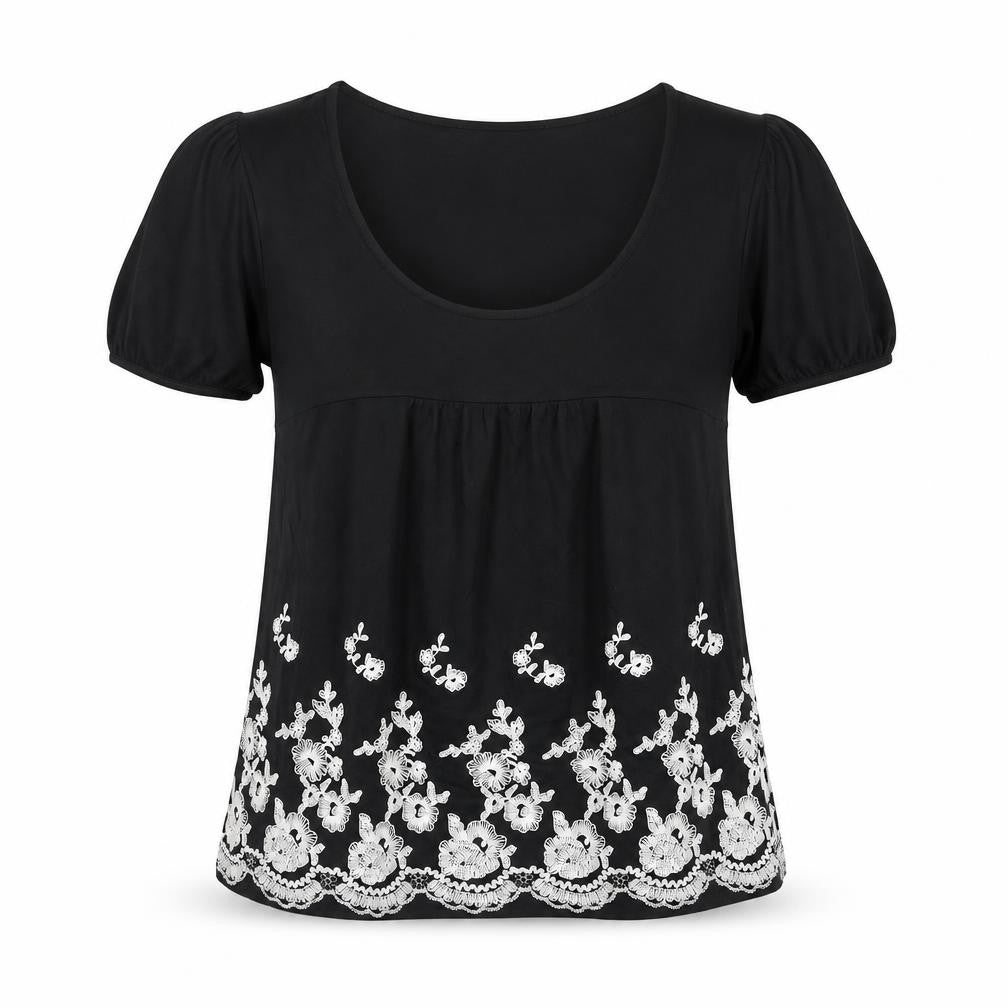 RJR.John Rocha Womens Black Viscose Basic Blouse Size 8 Scoop Neck - Geometric Print