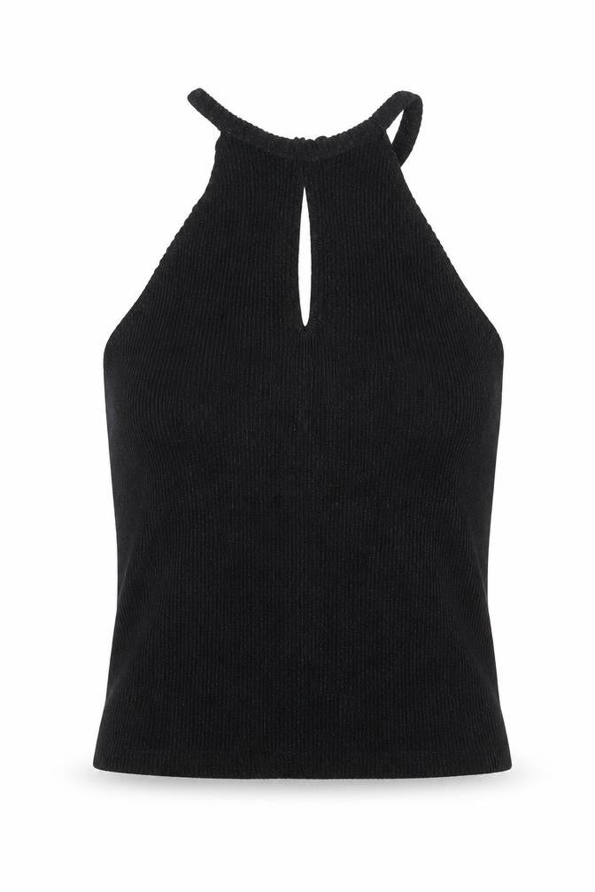 Glamorous Womens Black Polyester Basic Blouse Size M Halter - Glitter Plisse Keyhole Neck