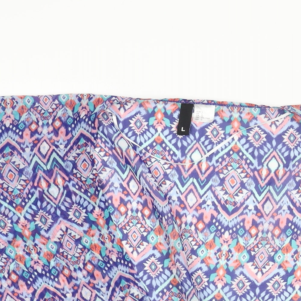 Divided by H&M Womens Multicoloured Geometric Polyester Kimono Blouse Size L V-Neck - Semi Sheer