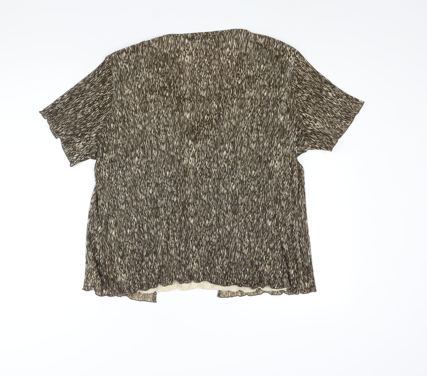 First Avenue Womens Brown Geometric Polyester Basic Blouse Size XL Scoop Neck - Layered Plisse Frill Bow