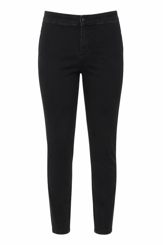Front view of Denim & Co. women’s black cotton skinny jeans, size UK 8, 28-inch leg regular zip