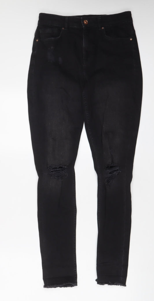 H&M Womens Black Cotton Skinny Jeans Size 10 L30 in Regular Zip