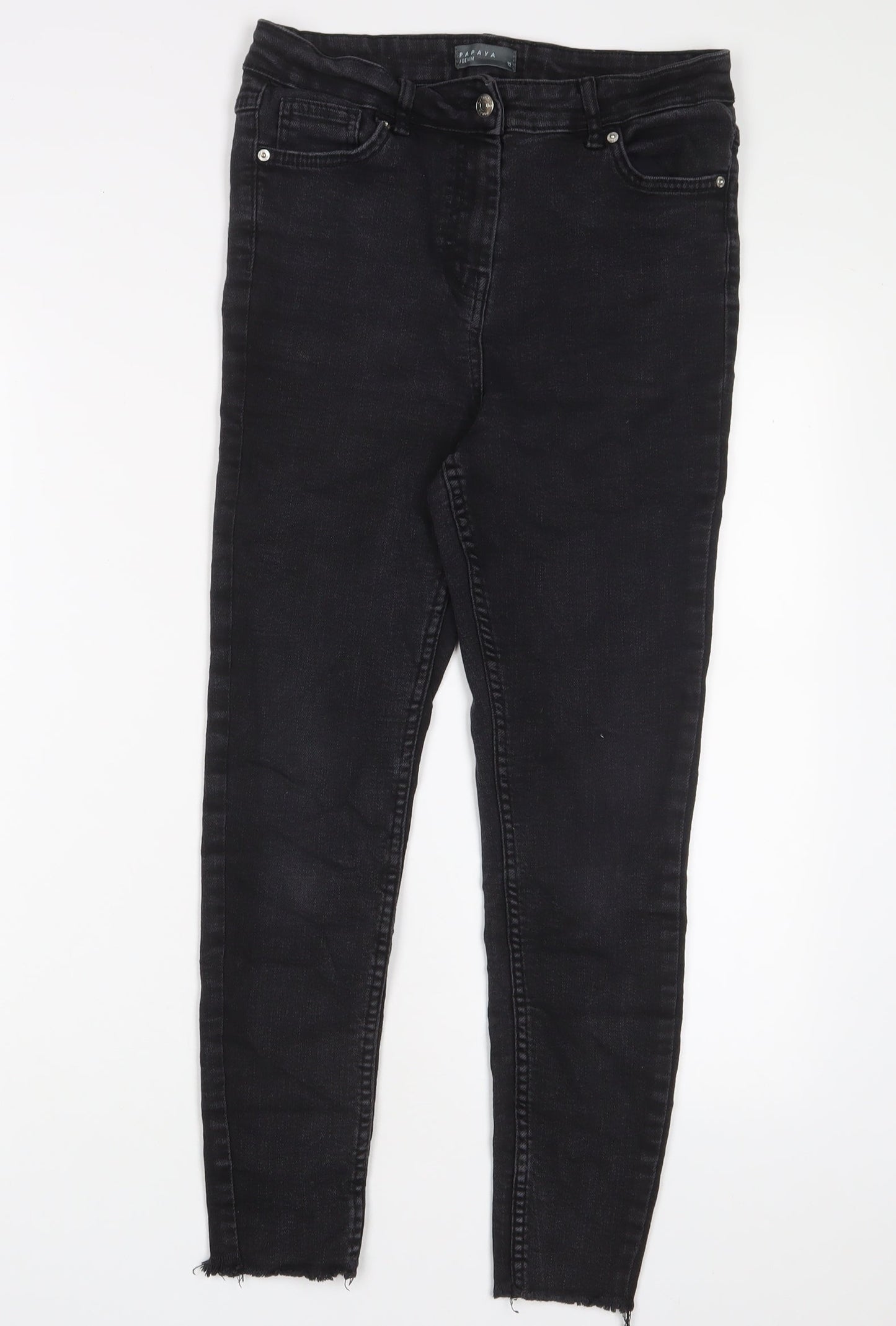 Papaya Womens Grey Cotton Skinny Jeans Size 12 L25 in Regular Zip