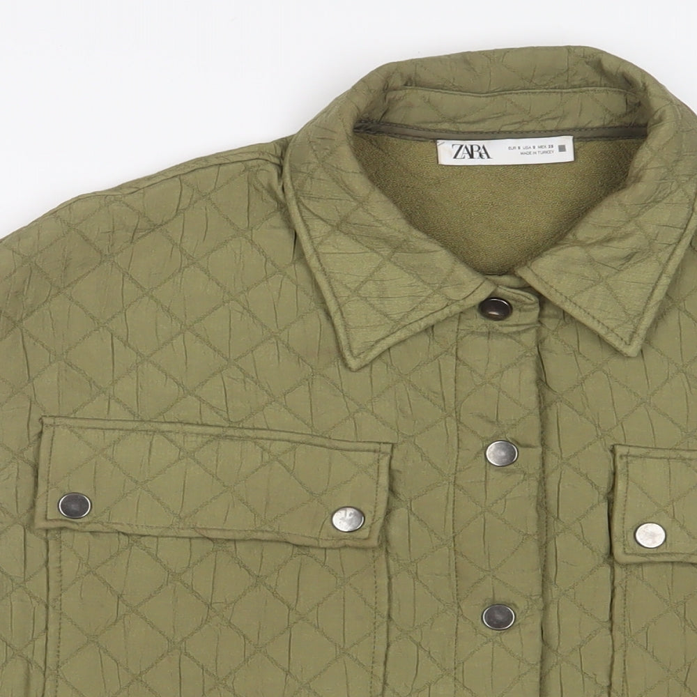 Zara Womens Green Gilet Jacket Size S Snap - Pockets