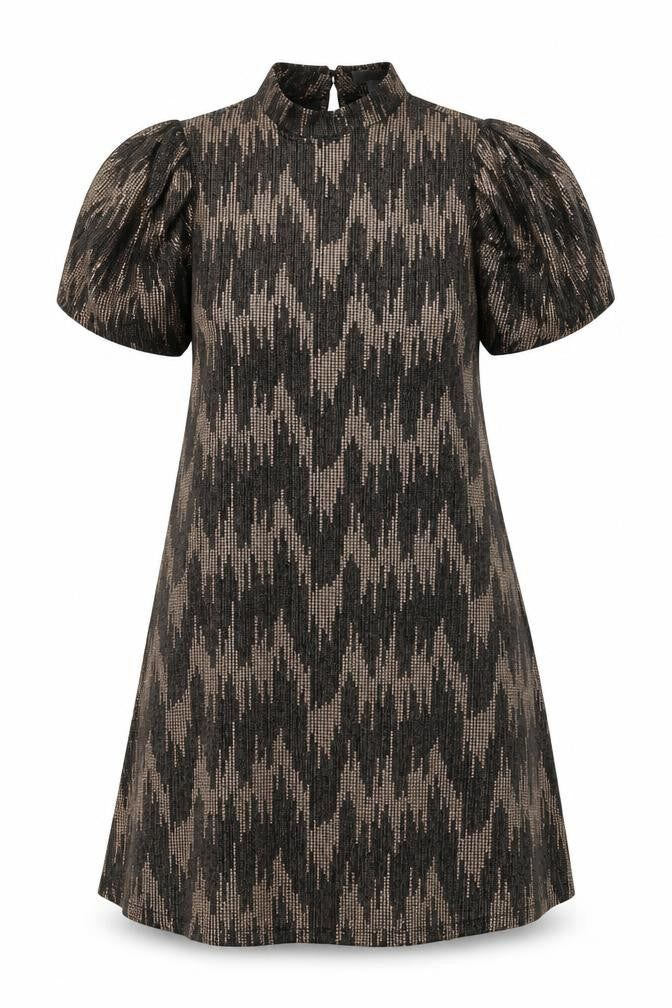 Blue Vanilla Womens Black Geometric Polyester A-Line Size 12 Mock Neck Button