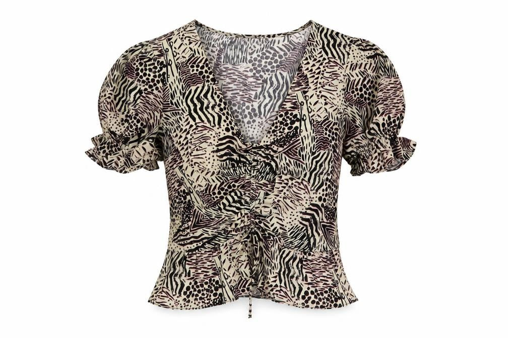 Topshop Womens Multicoloured Geometric Polyester Basic Blouse Size 8 V-Neck