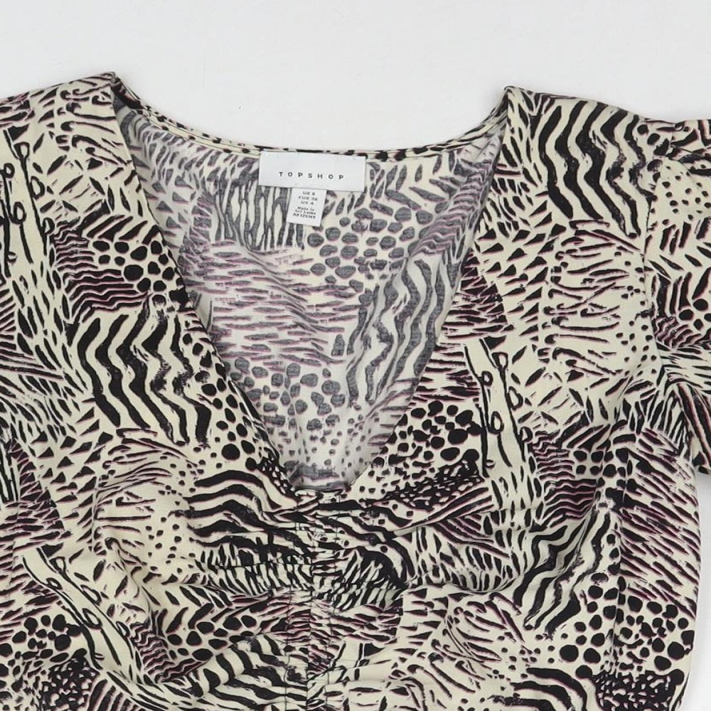 Topshop Womens Multicoloured Geometric Polyester Basic Blouse Size 8 V-Neck