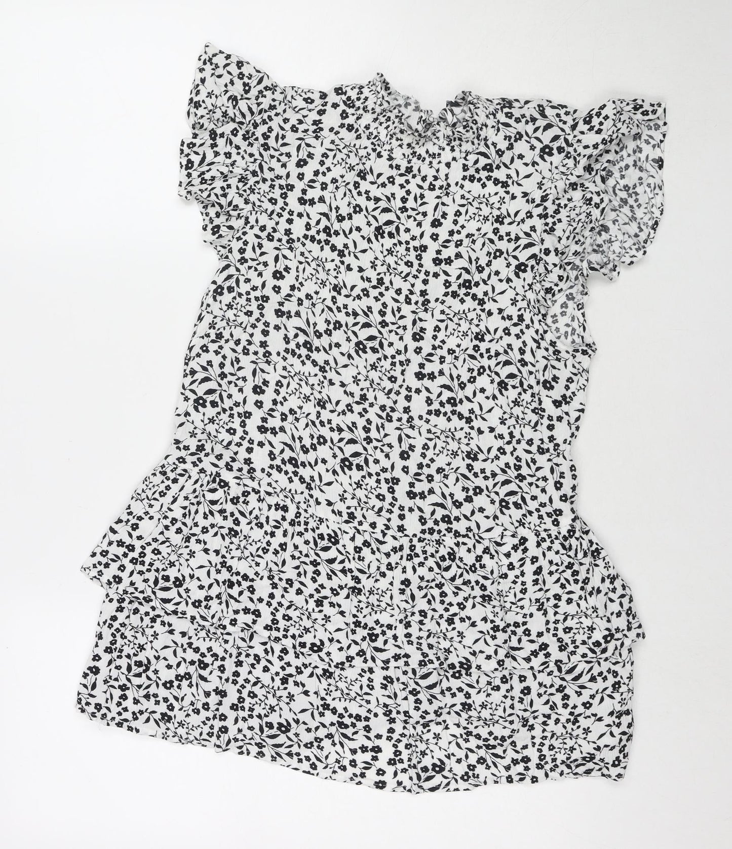 Dorothy Perkins Womens White Floral Viscose Basic Blouse Size 14 Round Neck