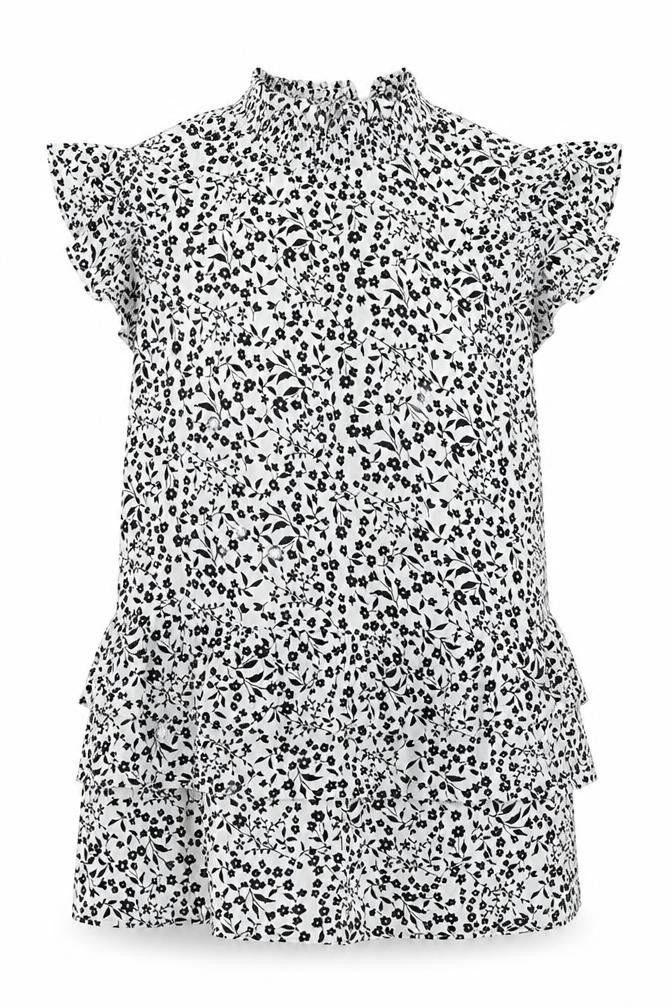 Dorothy Perkins Womens White Floral Viscose Basic Blouse Size 14 Round Neck