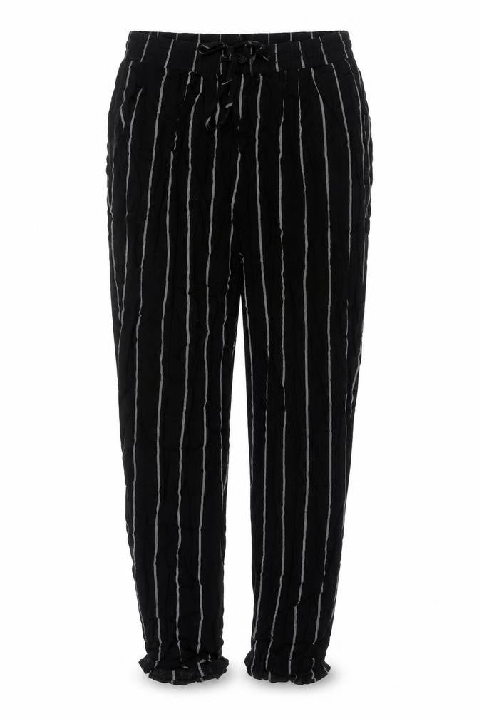 PRETTYLITTLETHING Womens Black Striped Polyester Trousers Size 8 L22 in Regular Drawstring