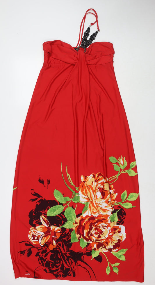 My Michelle Womens Red Floral Polyester Maxi Size L Halter Pullover