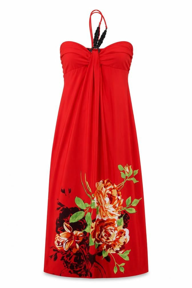 My Michelle Womens Red Floral Polyester Maxi Size L Halter Pullover