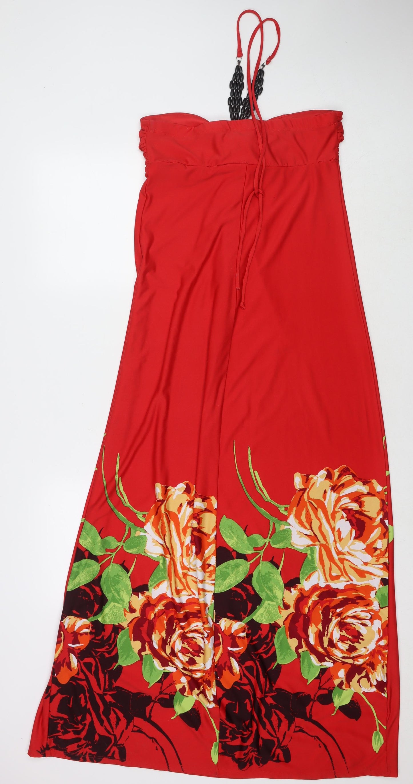 My Michelle Womens Red Floral Polyester Maxi Size L Halter Pullover