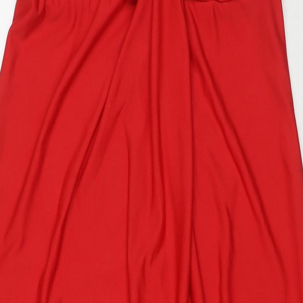 My Michelle Womens Red Floral Polyester Maxi Size L Halter Pullover