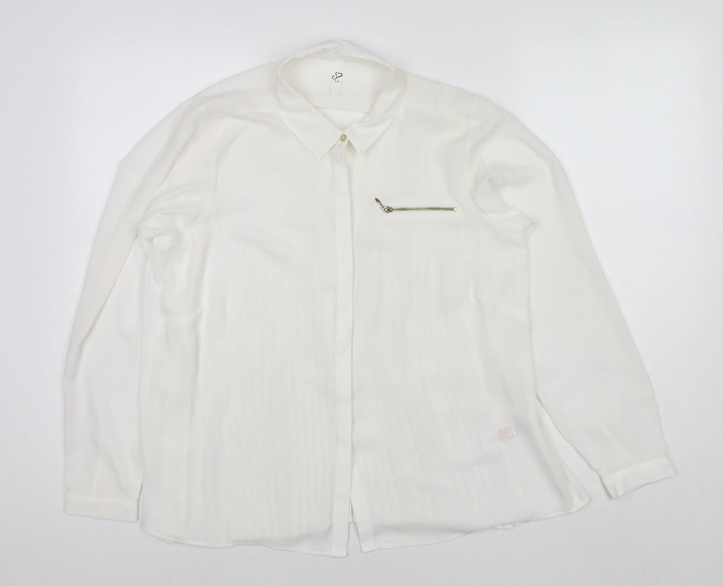Arcadia Womens White Polyester Basic Button-Up Size 14 Collared