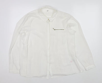 Arcadia Womens White Polyester Basic Button-Up Size 14 Collared