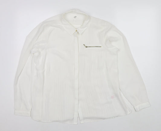 Arcadia Womens White Polyester Basic Button-Up Size 14 Collared