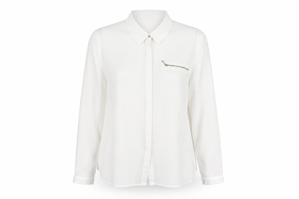 Arcadia Womens White Polyester Basic Button-Up Size 14 Collared