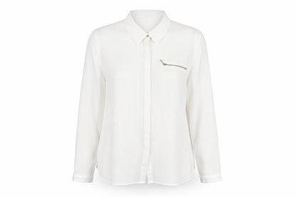 Arcadia Womens White Polyester Basic Button-Up Size 14 Collared