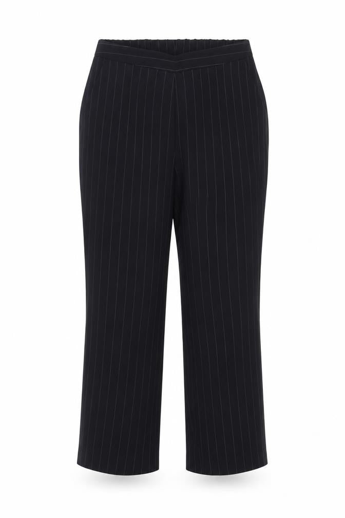 Bonmarché Womens Blue Striped Polyester Trousers Size 14 L26 in Regular
