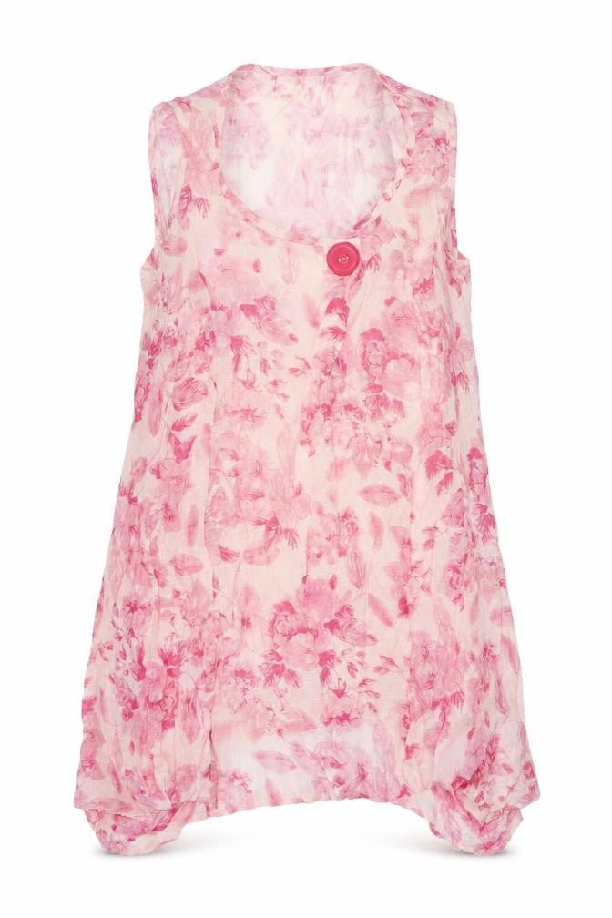 Izabel Womens Pink Floral Viscose Tunic Tank Size S Round Neck