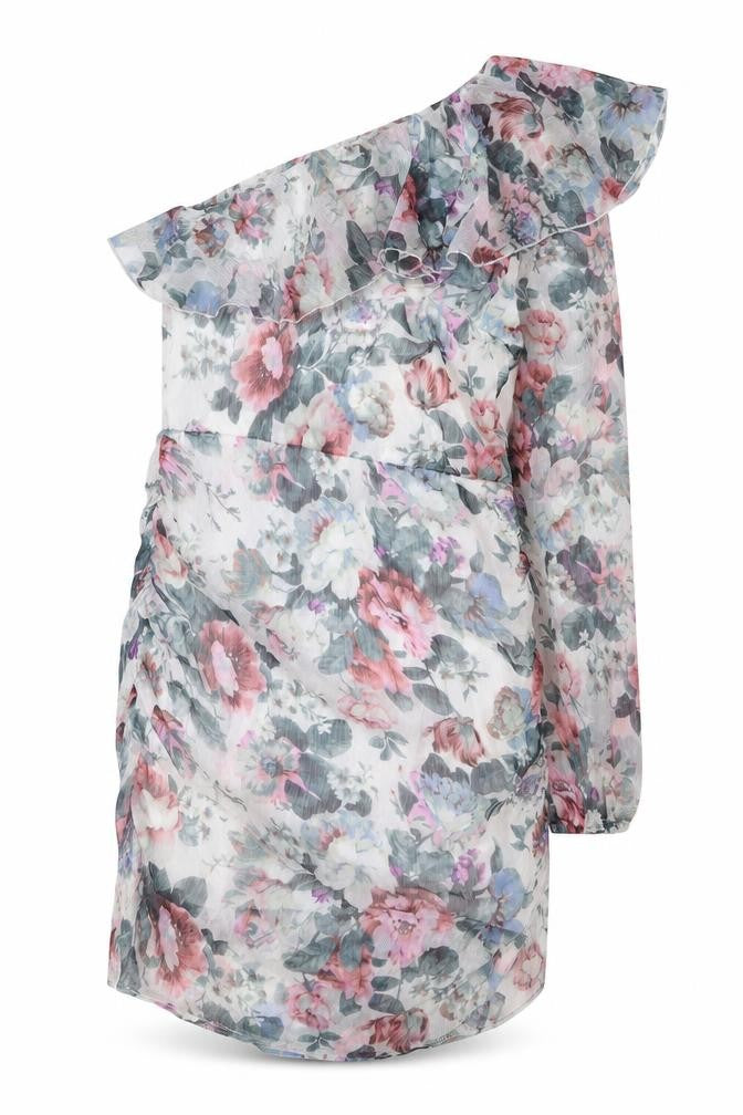 Quiz Womens Multicoloured Floral Polyester Bodycon Size 14 One Shoulder Zip