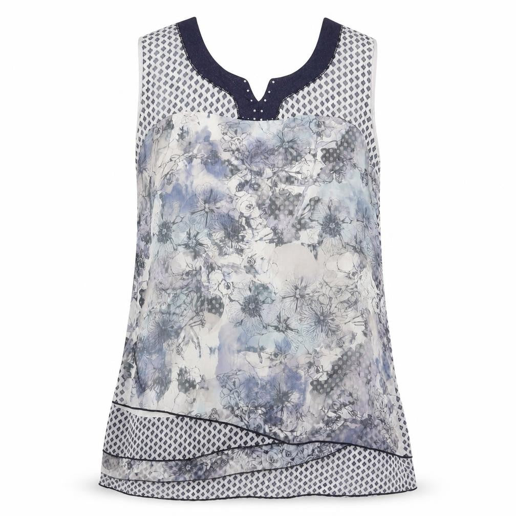 Kalisson Womens Multicoloured Geometric Polyester Basic Tank Size XL Round Neck