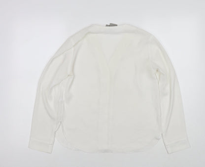Back view of ASOS women’s white polyester basic button-up, size UK 8, v-neck