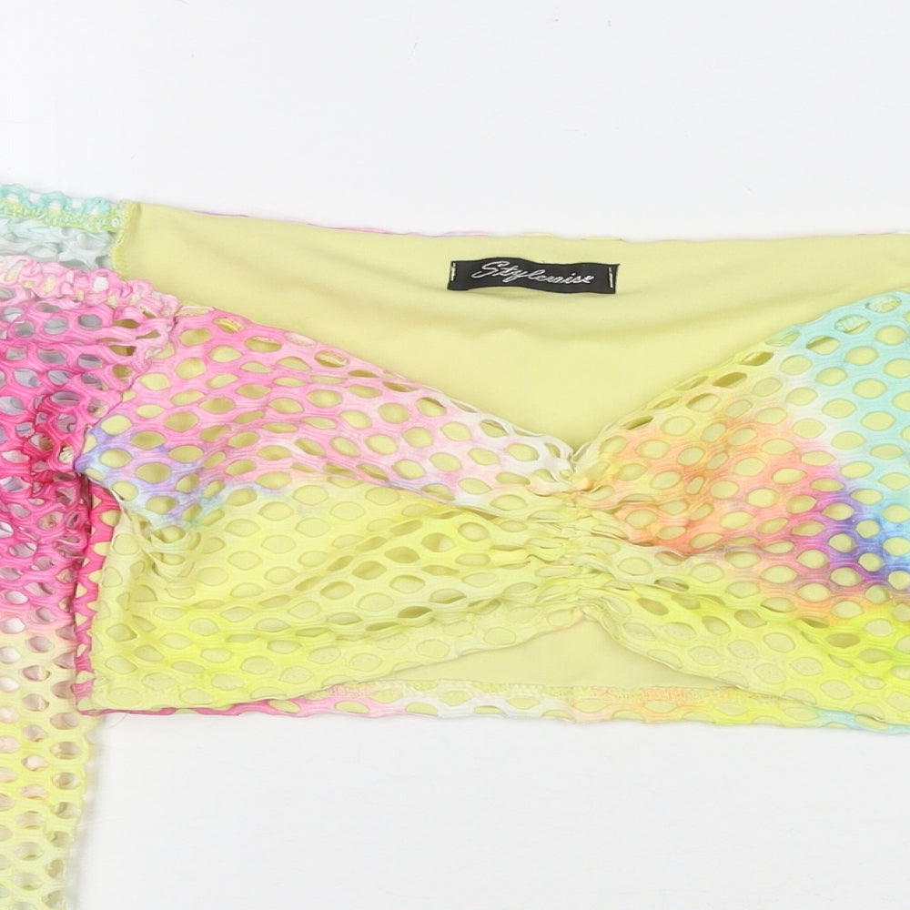 Stylewise Womens Multicoloured Colourblock Polyester Cropped T-Shirt Size S Off the Shoulder - Cut Out Detail Size S/M